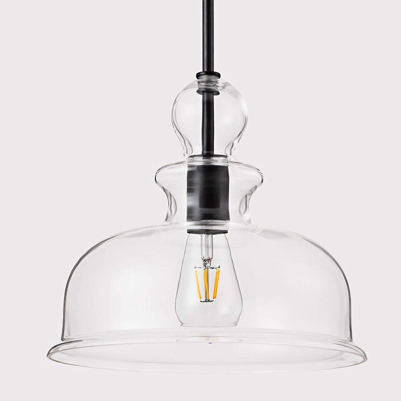 Photo 1 of Dome Glass Pendant Light Vintage Farmhouse Pendant Lighting with Clear Glass Shade Industrial Large Thickness Adjustable Hanging Ceiling Lamp for Kitchen Island Sink Bar Coffee Restaurant, Black
