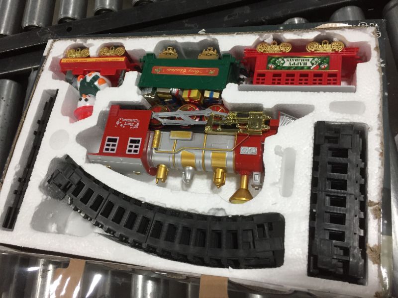 Photo 2 of Electric Train Toys Long rail Track Set With Light Sound Classic Steam Train Toys DIY Stitching Educational Toy Christmas Birt
