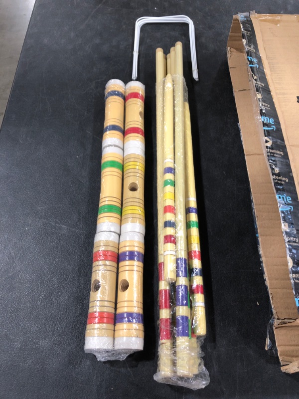 Photo 2 of Juegoal Six Player Croquet Set with Wooden Mallets Colored Balls for Lawn, Backyard and Park, 28 Inch
MISSING CARRYING BAG AND CROUET BALLS.