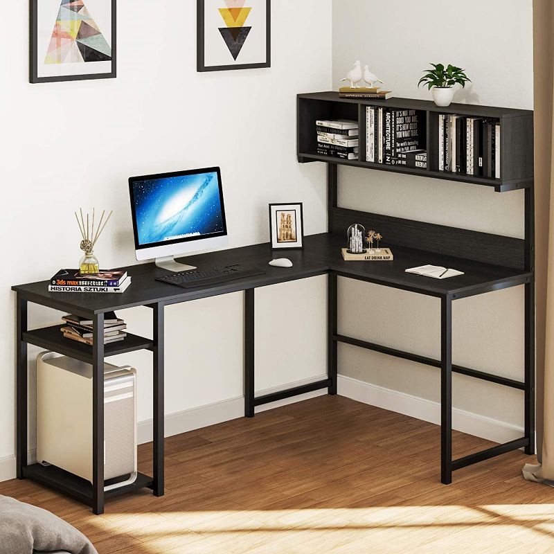 Photo 1 of YITAHOME L-Shape Modern Computer Desk with Hutch Storage Bookshelf, 2-Tier Storage Shelves, 69 Inches Corner Writing Gaming Table Workstation for Home Office (INCOMPLETE SET BOX 2 OF 2)