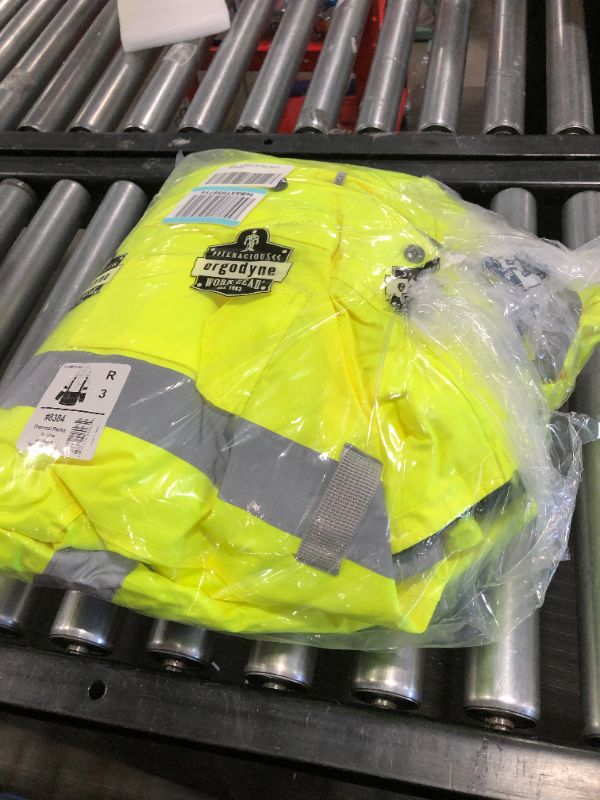 Photo 2 of High Visibility Reflective Winter Safety Jacket, Insulated Parka, ANSI Compliant, Ergodyne GloWear 8384,X-Large,Lime
