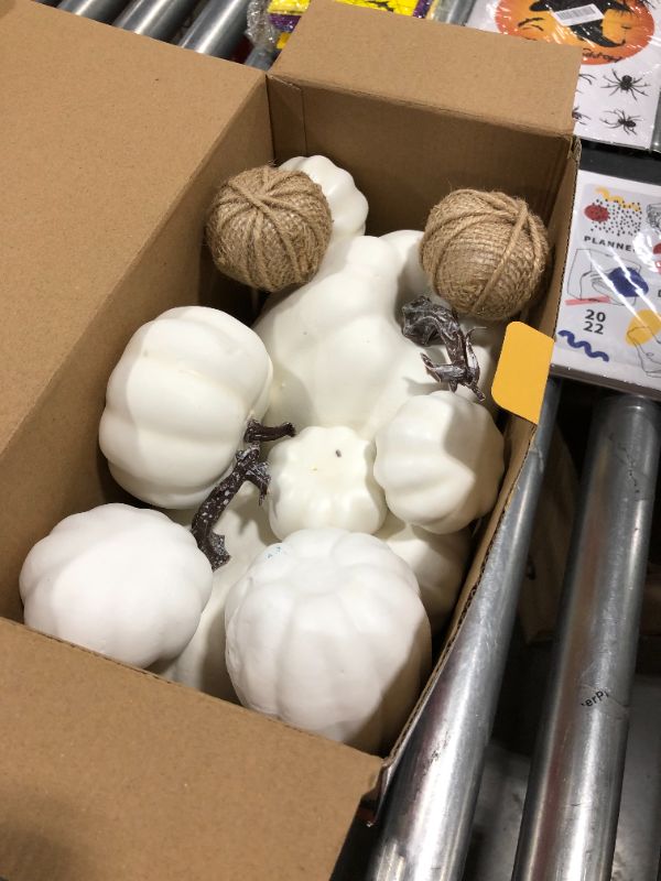 Photo 2 of AOLIGE 12 PCS White Pumpkins Decoration Fall Harvest Assorted Fake Pumpkins for Halloween Thanksgiving
