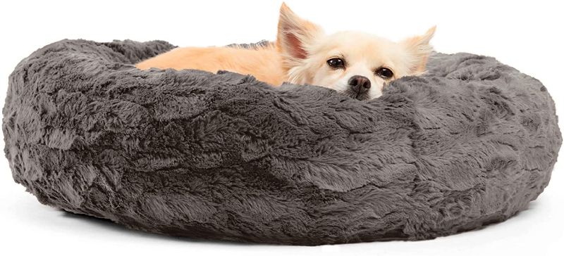 Photo 1 of Best Friends by Sheri/Pawsh The Original Calming Donut Cat and Dog Bed in Lux Fur Charcoal Mink Small 23x23"
