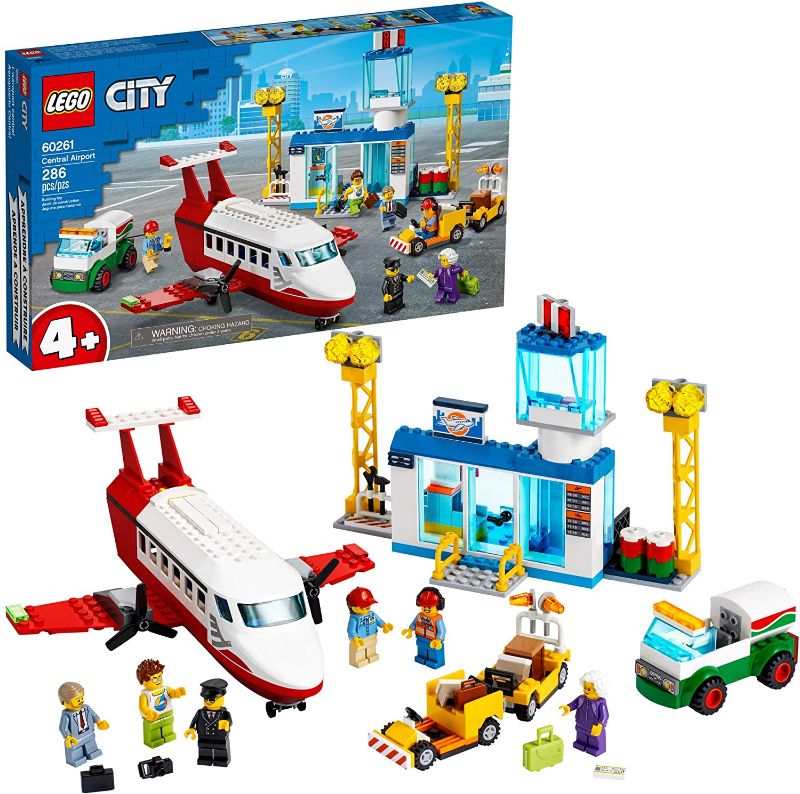 Photo 1 of LEGO City Central Airport 60261 Building Toy, with Passenger Charter Plane, Airport Building, Fuel Tanker, Baggage Truck, Cargo and 6 Minifigures, Great Gift for Kids (286 Pieces)