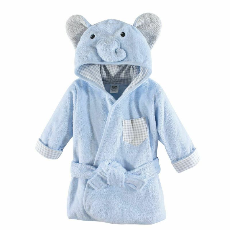 Photo 1 of Hudson Baby Woven Terry Cloth Baby Bathrobe, Blue Elephant