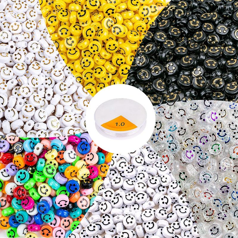 Photo 1 of 40lbs MyRalice 300 Pieces Acrylic Smiley Face Beads, 6x10mm Colorful Happy Face Loose Spacer Beads Mixed Resin Charms Beads for DIY Jewelry Bracelet Earring Necklace Craft Making Supplies (Colorful)