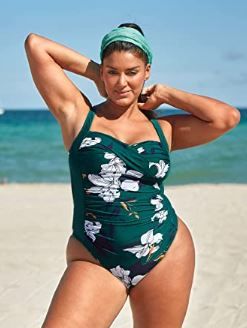 Photo 1 of CUPSHE Women's Floral Criss Cross Plus Size One Piece Swimsuit Ruched Bathing Suit with Adjustable Straps 4XL