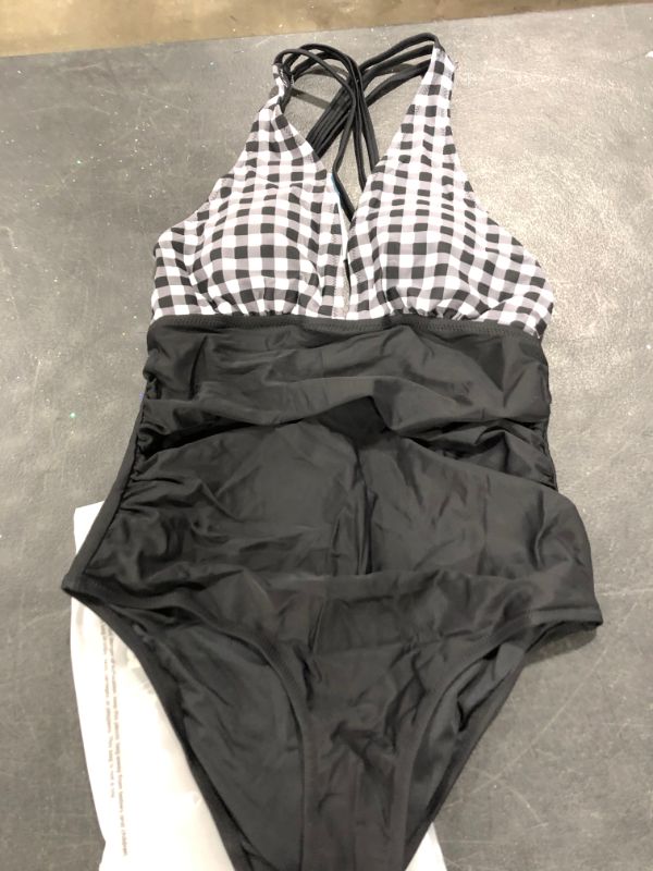 Photo 2 of Black And White Gingham Ruched One Piece Swimsuit Size Medium