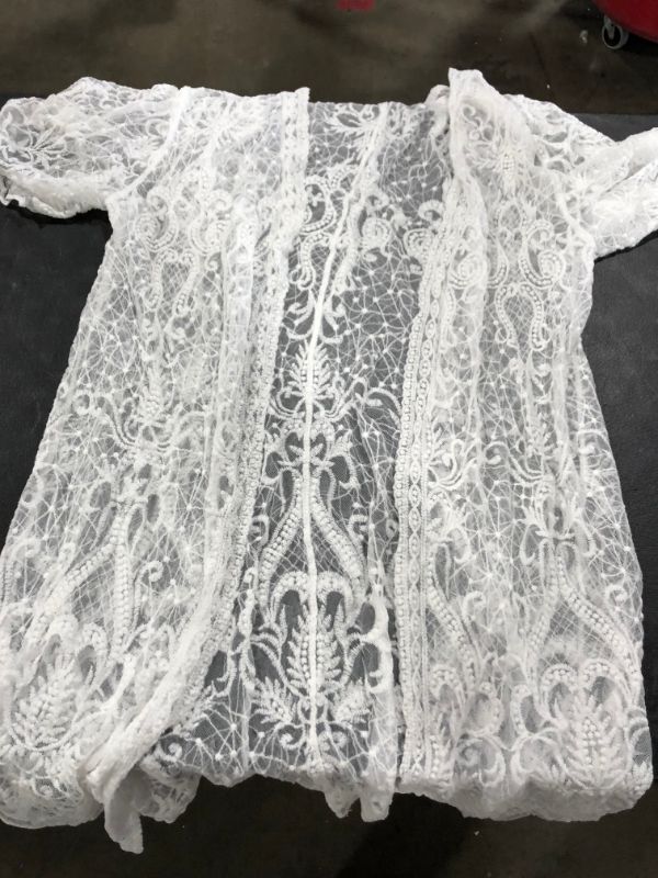 Photo 2 of Kelsi White Embroidery Open Front Cover Up One Size Fits All