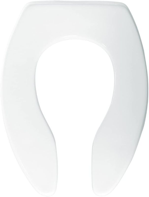 Photo 1 of BEMIS 1655SSCT 000 Commercial Open Front Toilet Seat without Cover and Stainless Steel Self-Sustaining Hinges, ELONGATED, Plastic, White