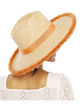 Photo 1 of FEMSÉE Beach Hats for Women Men- Wide Brim Fringe Raffia Straw Ribbon Summer Sun Hat Travel