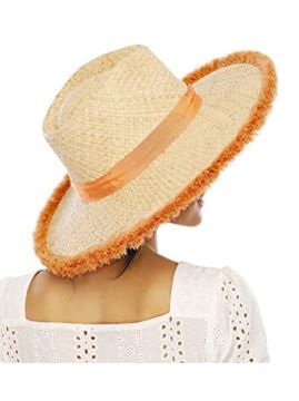 Photo 1 of FEMSÉE Beach Hats for Women Men- Wide Brim Fringe Raffia Straw Ribbon Summer Sun Hat Travel