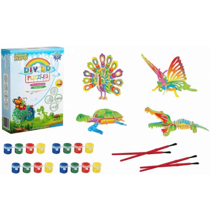 Photo 1 of Embrace Play Model Building Kits Set of 4- Includes Paint and Brushes - STEM Toy Good as Brain Teaser - IQ Builder - Fun Arts and Crafts - Painting Kits - Cool Stuff for Christmas – 3D Puzzle 2 PACK 