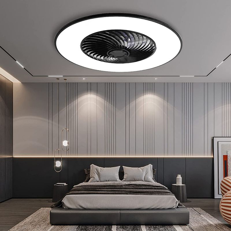 Photo 1 of Ceiling Fan with Light Modern Bladeless Ceiling Fan with Remote Control Smart LED Dimmable Lighting Indoor Low Profile Ceiling Fan Flush Mount (Black)