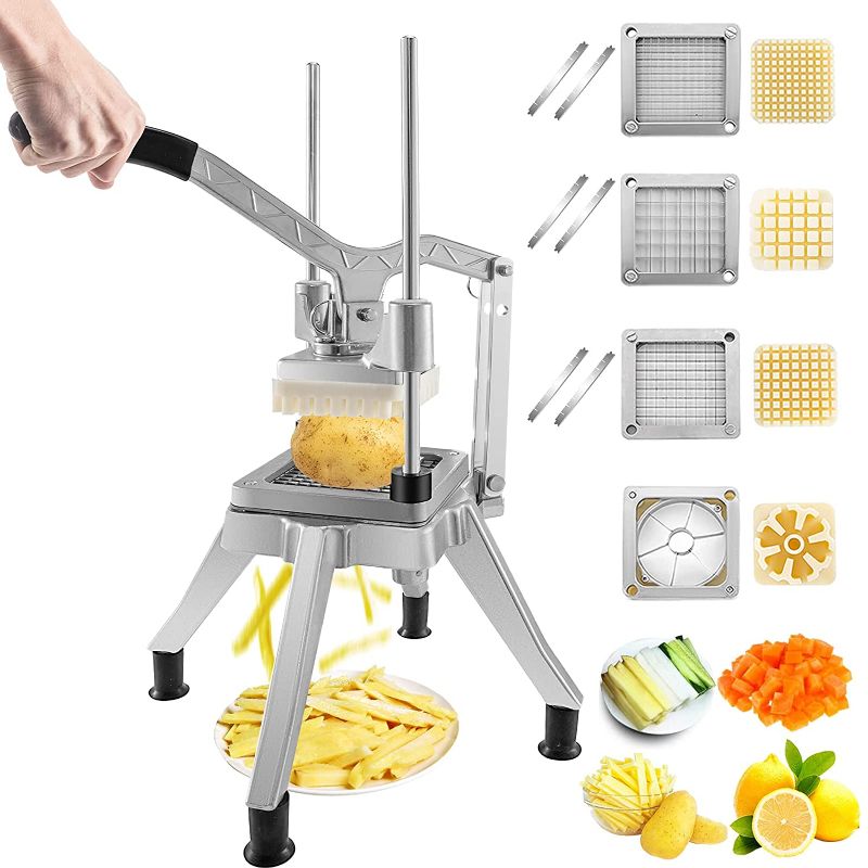 Photo 1 of  Commercial Chopper w/ 4 Replacement Blades Commercial Vegetable Chopper Stainless Steel French Fry Cutter Potato Dicer & Slicer Commercial Vegetable Fruit Chopper for Restaurants & Home Kitchen
