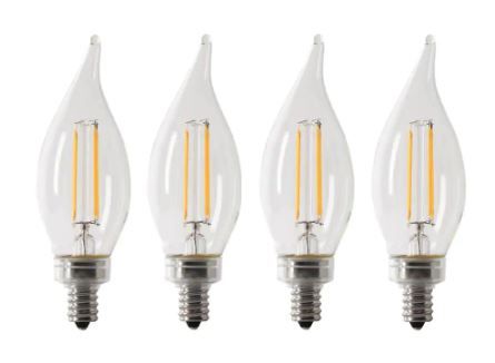 Photo 1 of 40-Watt Equivalent CA10 Candelabra Dimmable Filament CEC Clear Chandelier E12 LED Light Bulb, Soft White 2700K(4-Pack)

