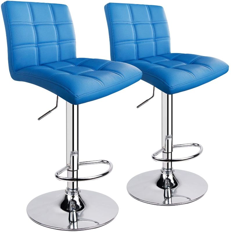 Photo 1 of Modern Square PU Leather Adjustable Bar Stools with Back,Set of 2,Counter Height Swivel Stool by Leopard (Sky Blue)
