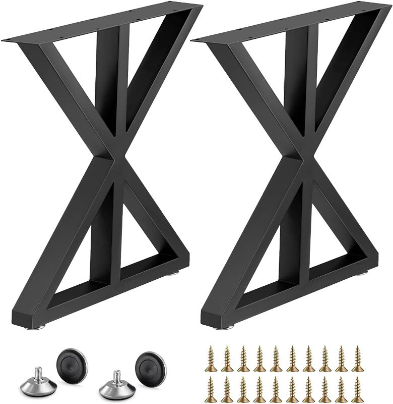 Photo 1 of Lomoky Metal Table Legs Industrial Desk Legs Heavy Duty Black Coffee Table Legs Cast Iron Bench Dining Feet X Shape Set of 2 (28” Height 18” Wide)