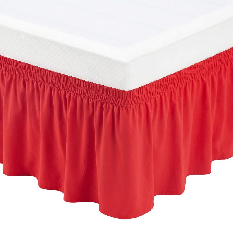 Photo 1 of Amazon Basics Elegantly Styled Ruffled Bed Skirt, Three Sided Wrap Around with Easy Fit Elastic, 16" Drop- Twin/TwinXL, Red
