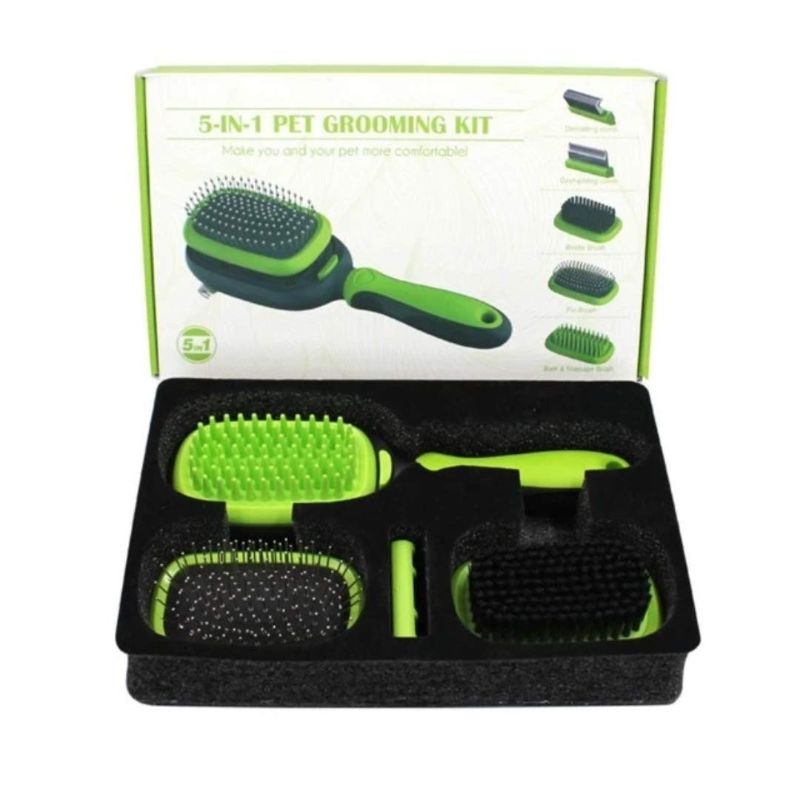 Photo 1 of 5 in 1 Pet Grooming Kit for Dogs and Cats, Dual Side Pet Grooming Brush Set, Detachable Pet Hair Dematting Comb, Desheeding Comb, Bristle Brush, Pin Brush, Bath Brush
