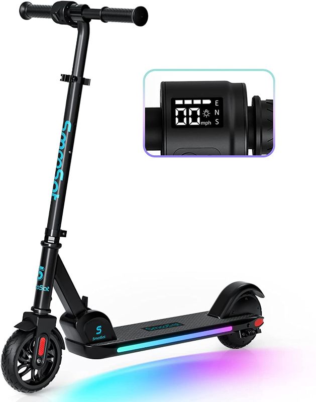 Photo 1 of SmooSat E9 PRO Electric Scooter for Kids, Colorful Rainbow Lights, LED Display, Adjustable Speed and Height, Foldable and Lightweight Electric Scooter for Kids Age 8+