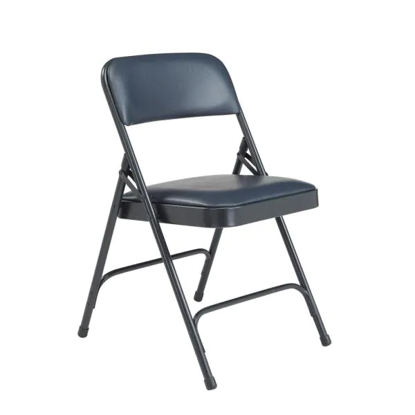 Photo 1 of Blue Vinyl Padded Seat Stackable Folding Chair (Set of 4)