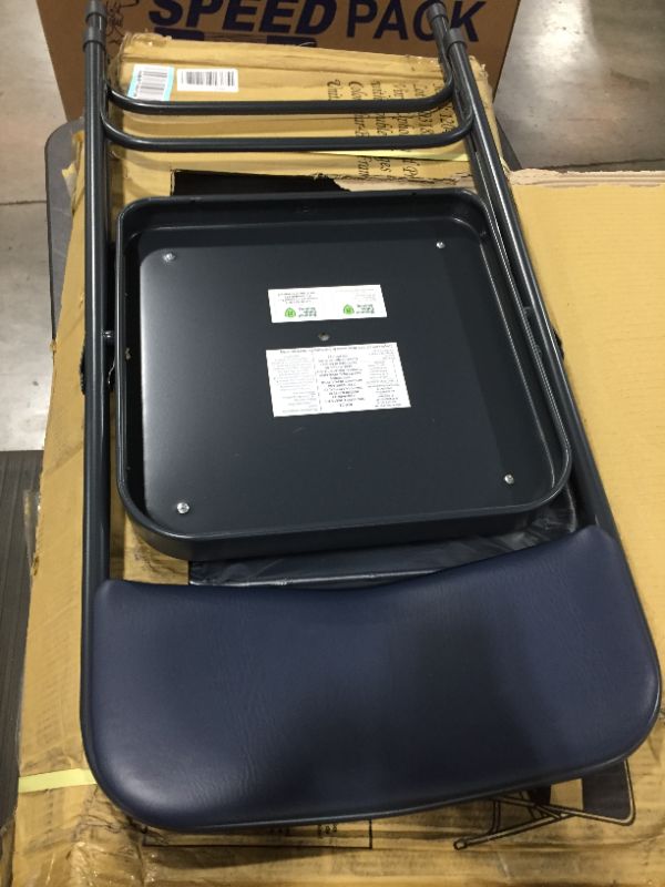 Photo 1 of Blue Vinyl Padded Seat Stackable Folding Chair (Set of 4)