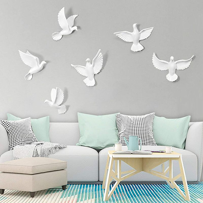 Photo 1 of 3D Resin Flying Birds Decor Wall Hanging White Birds Home Decor 6PCS