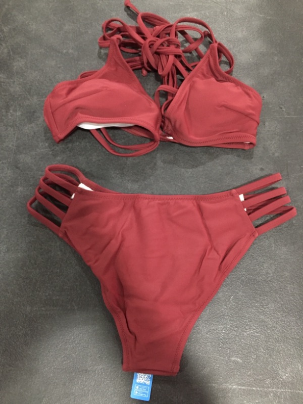 Photo 2 of CUPSHE MAROON STRAPPY HALTER BIKINI (S)