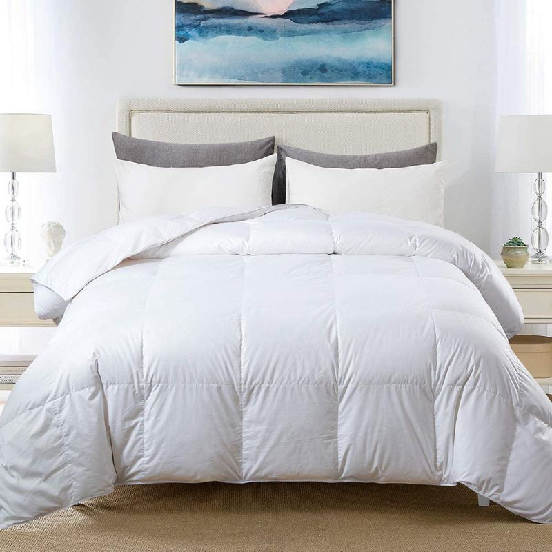 Photo 1 of Cosybay 100% Cotton White Quilted Feather Comforter,Filled with Feather & Down – All Season Duvet Insert or Stand-Alone – Queen Size (90×90 Inch)
