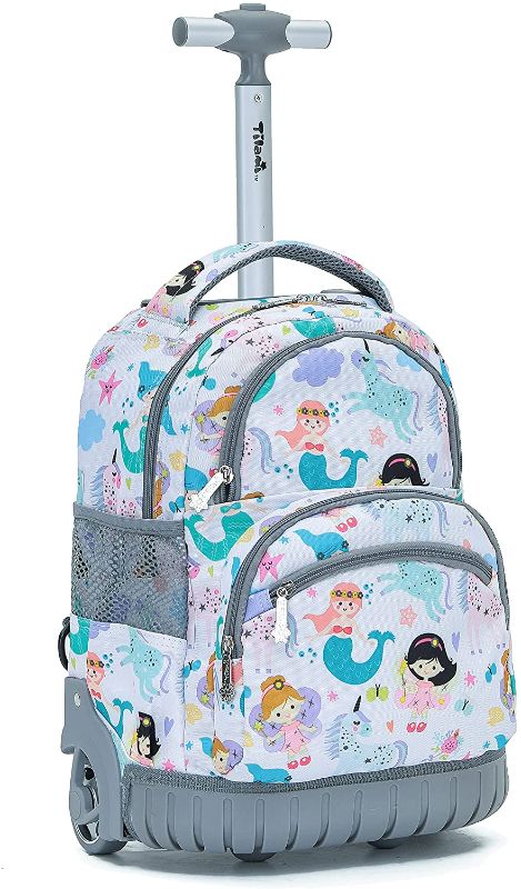 Photo 1 of 16 Inch Rolling Backpack for Boys Girls,NEW TILAMI Laptop Backpack for School Travel Bag Wheeled Rolling Backpack for Child, Mermaid
