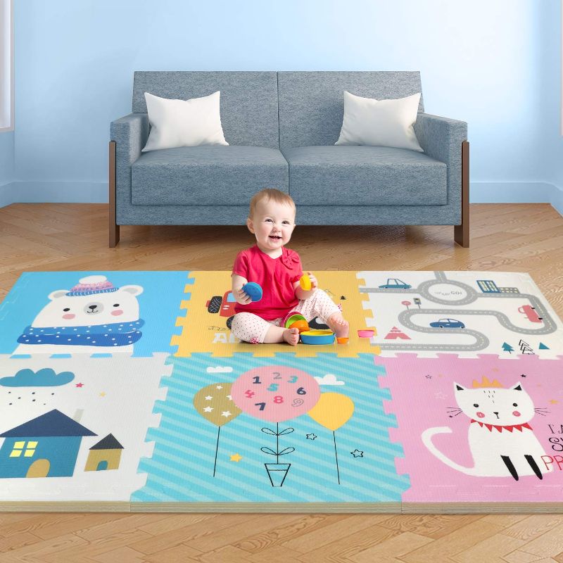 Photo 1 of Play Mat, Foldable Baby Crawling Mat Non-Toxic Kids Puzzle Exercise Playmat Large Waterproof Foam Floor Play Mat with Soft Interlocking Floor Tiles Reversible Playmat for Toddler Infant - 67x45x0.79IN
