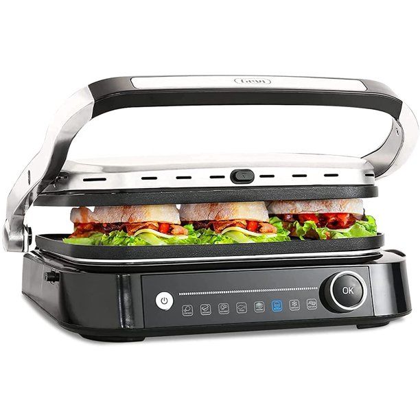 Photo 1 of GEVI Electric Grill Indoor Smokeless with 6 Preset Menus,Panini Press Sandwich Maker with Non-Stick Plates,Electric Griddle Grill,1800W
