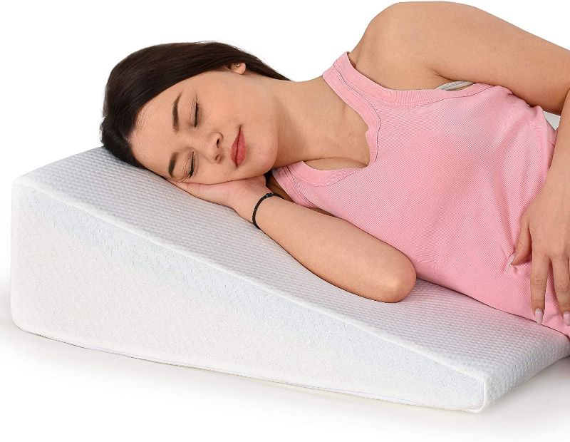 Photo 1 of HEALTHEX Bed Wedge Pillow Cooling Memory Foam Top – Elevated Support Cushion for Lower Back Pain, Acid Reflux, Heartburn, Allergies, Snoring – Ultra Soft Removable Cover (8 Inch)
