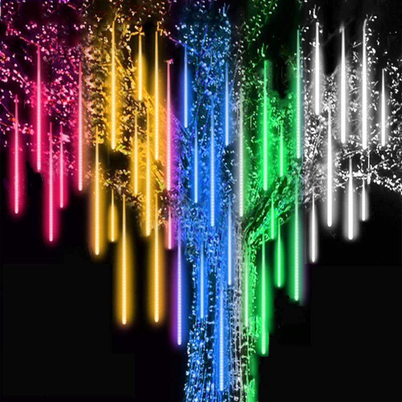 Photo 1 of Roytong Multicolor Meteor Shower Rain Light, 50cm 10Tubes 540LED Icicle Falling Snow Christmas Light, Cascading Raindrop Light for Christmas Tree Decoration Outdoor
