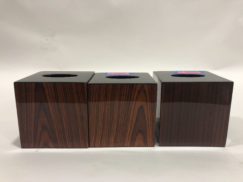 Photo 1 of 3 PACK DARK WOOD SMALL TISSUE BOX COVER L 6 X W 6 X H 6 INCHES