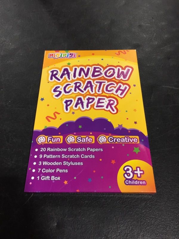 Photo 2 of Qxnew Scratch Rainbow Art for Kids: Magic Scratch off Paper Children Art Crafts Set Kit Supplies Toys Black Scratch Sheets Notes Cards