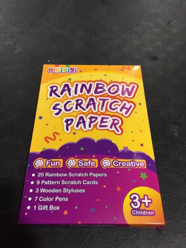 Photo 2 of Qxnew Scratch Rainbow Art for Kids: Magic Scratch off Paper Children Art Crafts Set Kit Supplies Toys Black Scratch Sheets Notes Cards