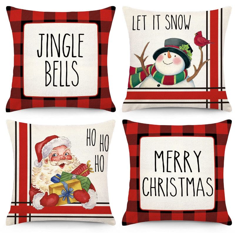 Photo 1 of Christmas Pillow Covers 18x18 Christmas Decorations Black and Red Buffalo Plaid Outdoor Christmas Throw Pillowcase Farmhouse Cushion Case for Home Decor Set of 4