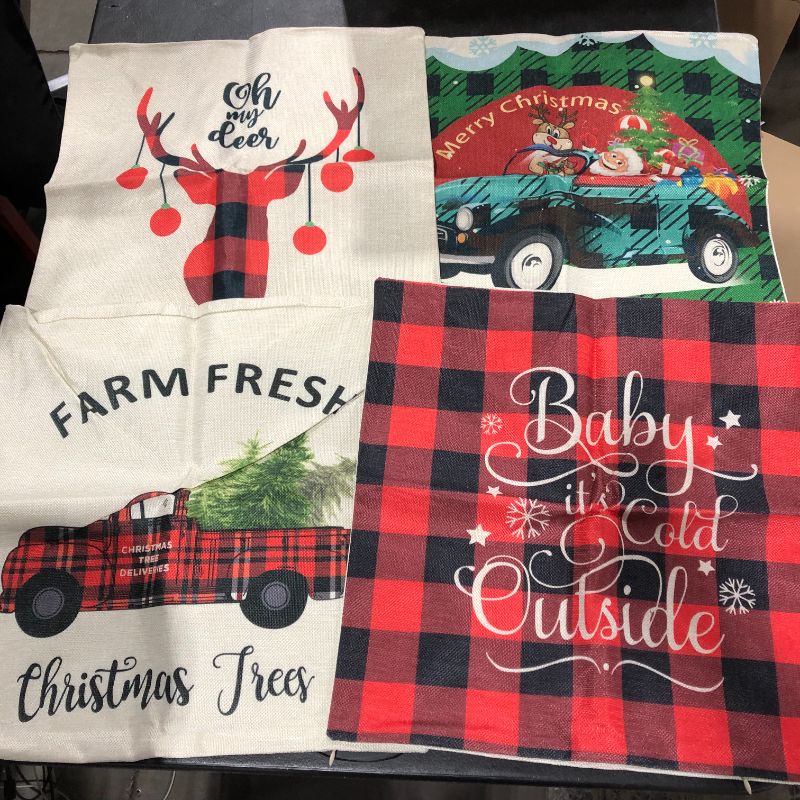 Photo 1 of Christmas Pillow Covers 18x18 Christmas Decorations Black and Red Buffalo Plaid Outdoor Christmas Throw Pillowcase Farmhouse Cushion Case for Home Decor Set of 4