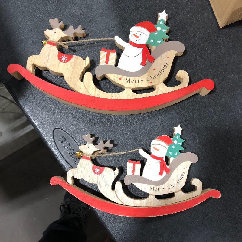 Photo 1 of 2 Pcs Small and Large Christmas Decoration Snowman on Sleigh
