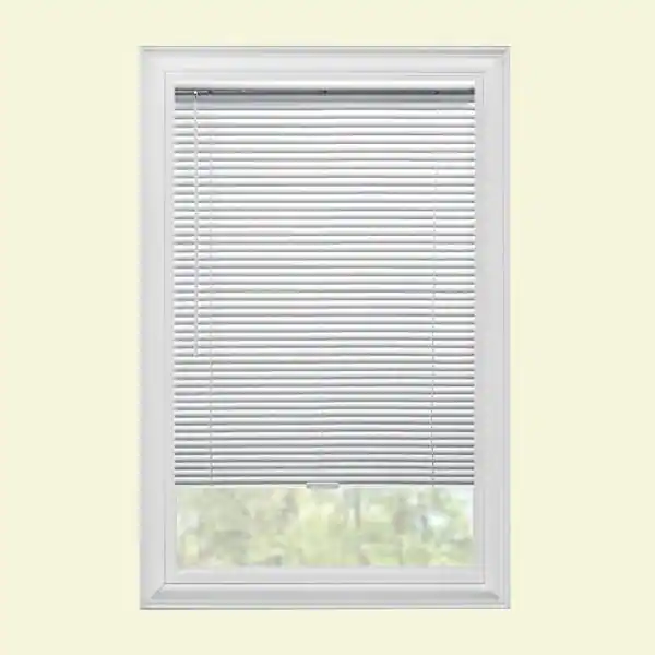 Photo 1 of Hampton Bay White Cordless Room Darkening 1 in. Vinyl Mini Blind 23 x 48