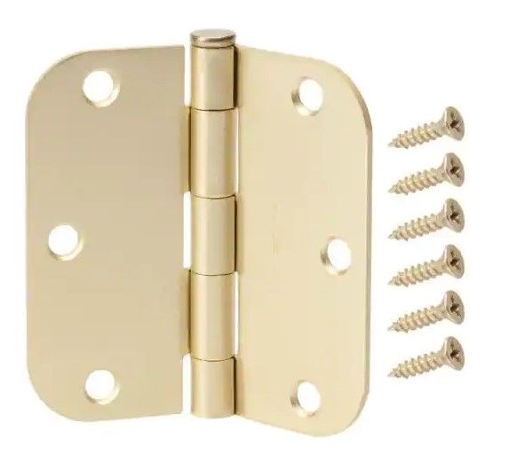 Photo 1 of 3-1/2 in. Satin Brass 5/8 in. Radius Door Hinges Value Pack (12-Pack)