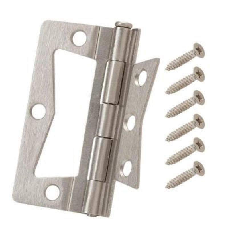 Photo 1 of 3-1/2 in. X 1-1/2 in. Satin Nickel Non-Mortise Hinges (4-Pack)