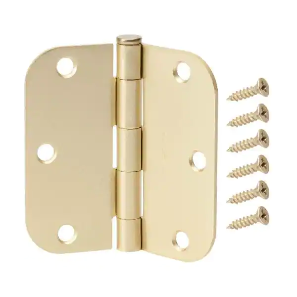 Photo 1 of 3-1/2 in. Satin Brass 5/8 in. Radius Door Hinges Value Pack Set of 4