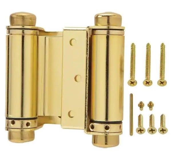 Photo 1 of 3 in. Square Bright Brass Double-Action Spring Door Hinge set of 4