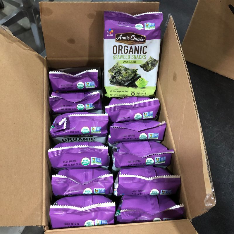 Photo 1 of Annie Chun's Organic Seaweed Snacks, Wasabi, Organic, Non GMO, Vegan, Gluten Free, 0.16 Oz (Pack of 12)
