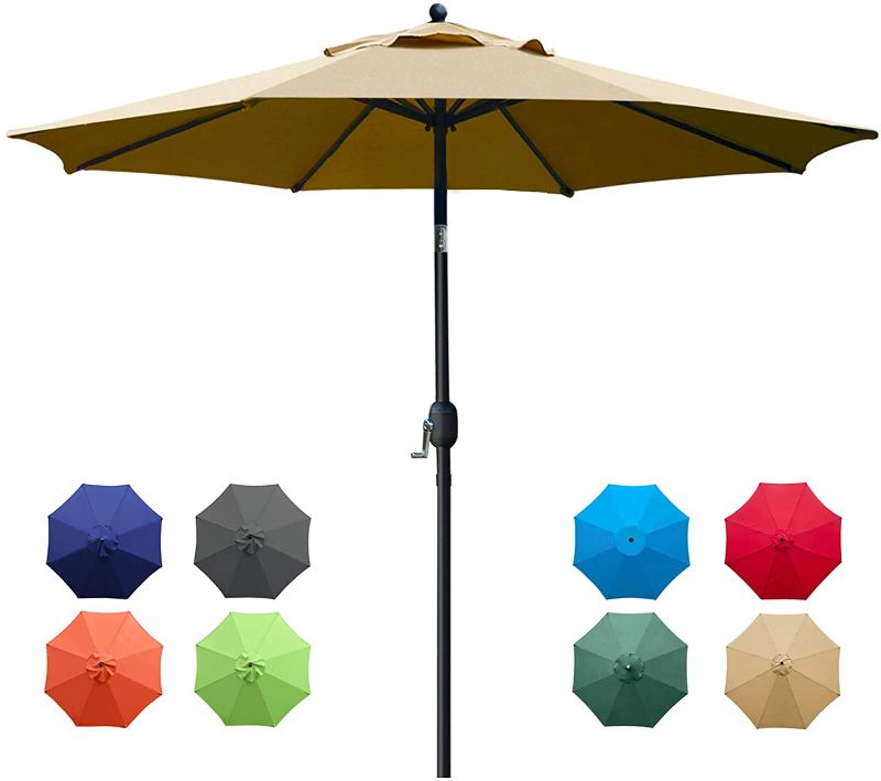 Photo 1 of   Sunnyglade 9Ft Patio Umbrella Outdoor Table Umbrella with 8 Sturdy Ribs (Tan)
