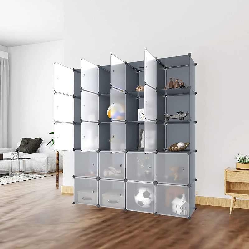 Photo 1 of 20 Storage Cubes Cabinet Cube Storage Organizer Portable Wardrobe Cube Shelves with Doors DIY Cube Organizer Storage System for Bedroom, Living Room, Office, Gray&White

