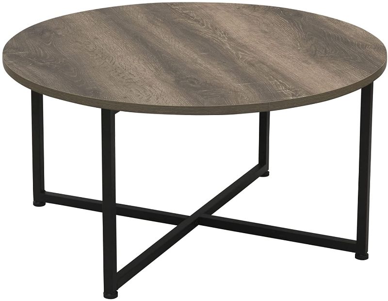 Photo 1 of Household Essentials Grey Top Black Frame Ashwood Round Coffee Table, 31.5 x 31.5
